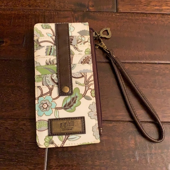 Gigi Hill Los Angeles Slim Vinyl Wallet with brown trim - Picture 1 of 6